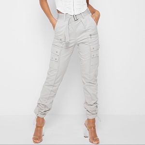CARGO TROUSERS WITH SELF BELT - ICED GREY